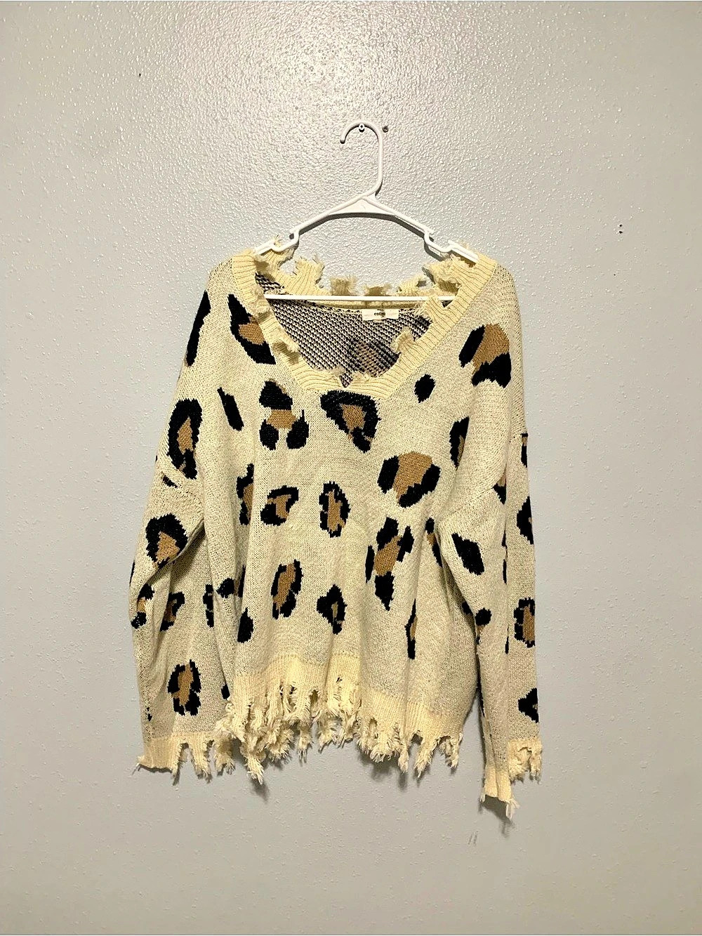 Entro Leopard Print Fringe Sweater